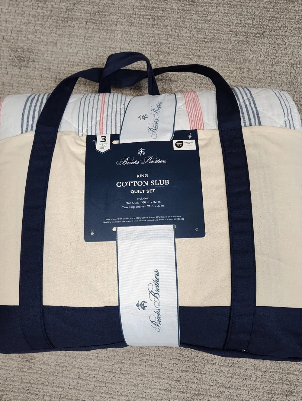 NWT! Brooks Brothers 100% Cotton Slub 3 Piece King Size Quilt Set